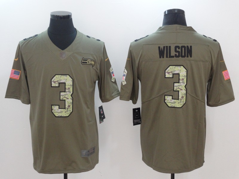 Men Seattle Seahawks #3 Wilson Camo Nike Olive Salute To Service Limited NFL Jerseys